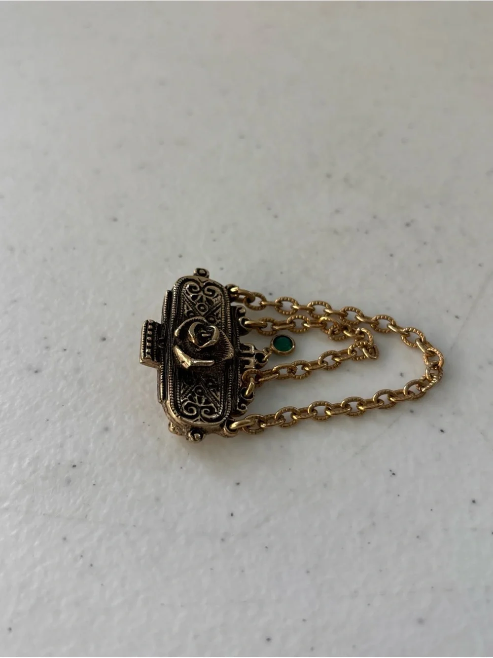 Gold-Tone Floral Chain Brooch with Green Accent